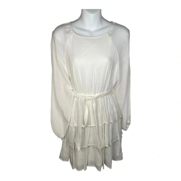 Entro | Elizabeth‎ Tiered Puff Bubble Sleeve Dress White Layered Bohemian Small - Picture 4 of 12